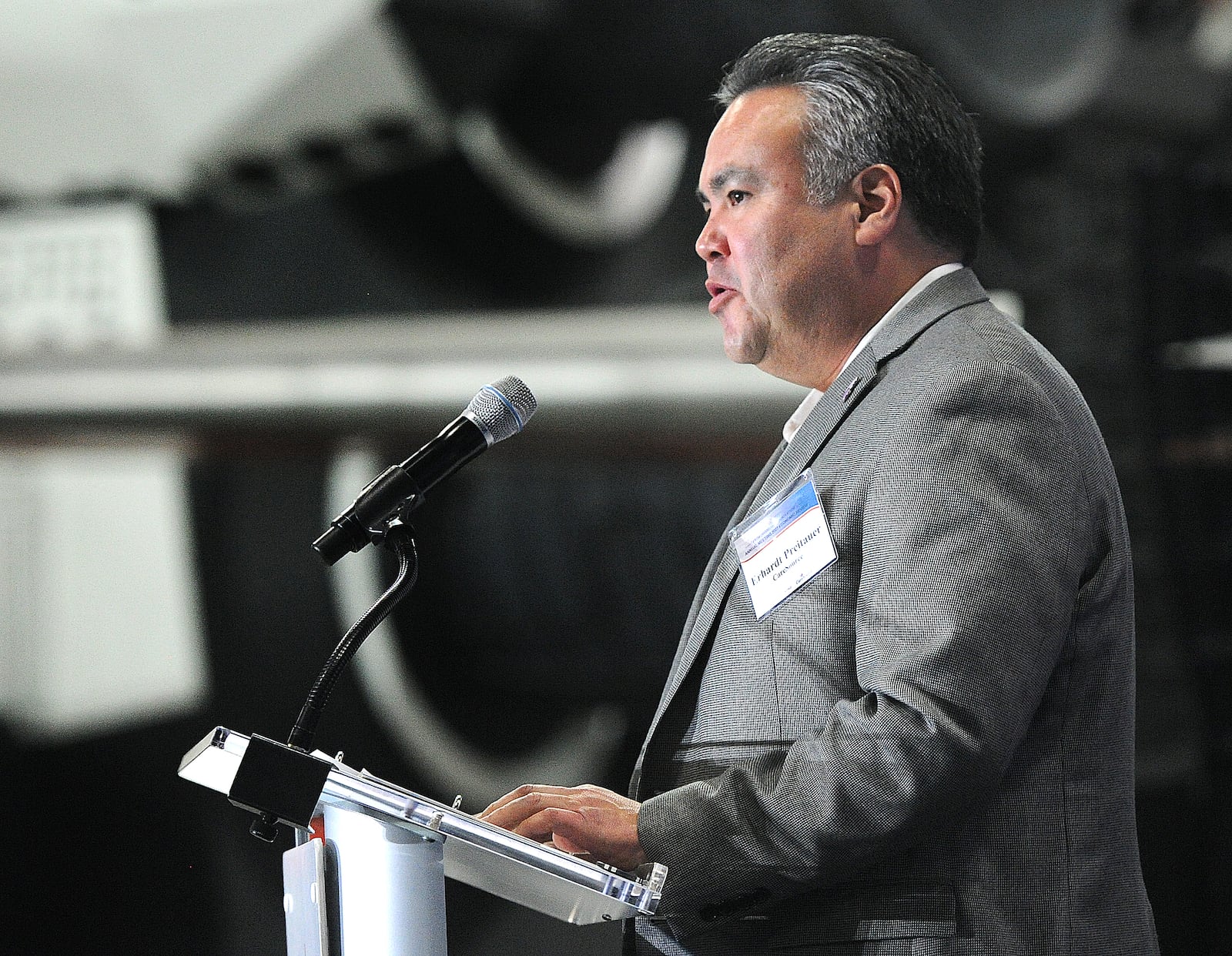 Erhardt Preitauer, president and CEO of CareSource, was one of the  speakers at the Dayton Development Coalition's annual meeting Wednesday, Feb. 7, 2024. The event was held at the National Museum of the U. S. Air Force. MARSHALL GORBY\STAFF